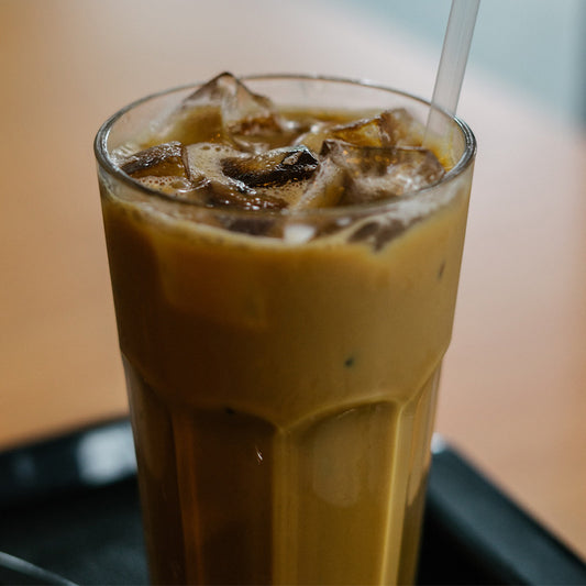 Glass of freshly brewed iced coffee.