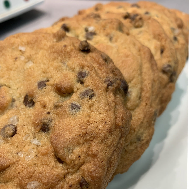A batch of classic salted made-from-scratch chocolate chip cookies.