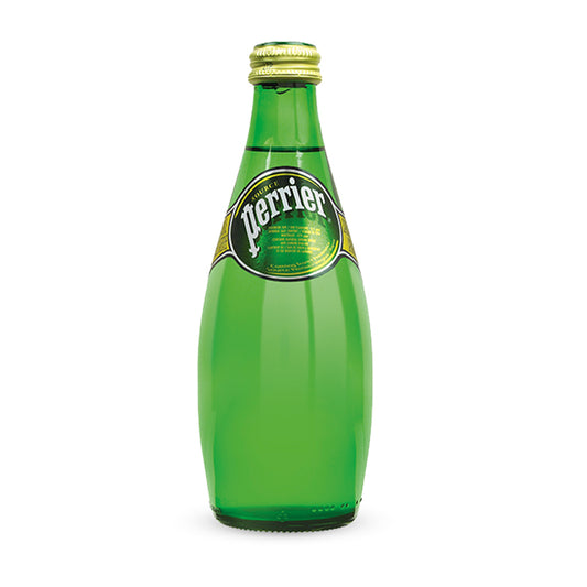 Bottle of sparkling Perrier beverage.