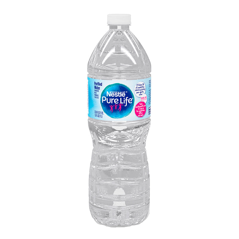 A plastic bottle of water.