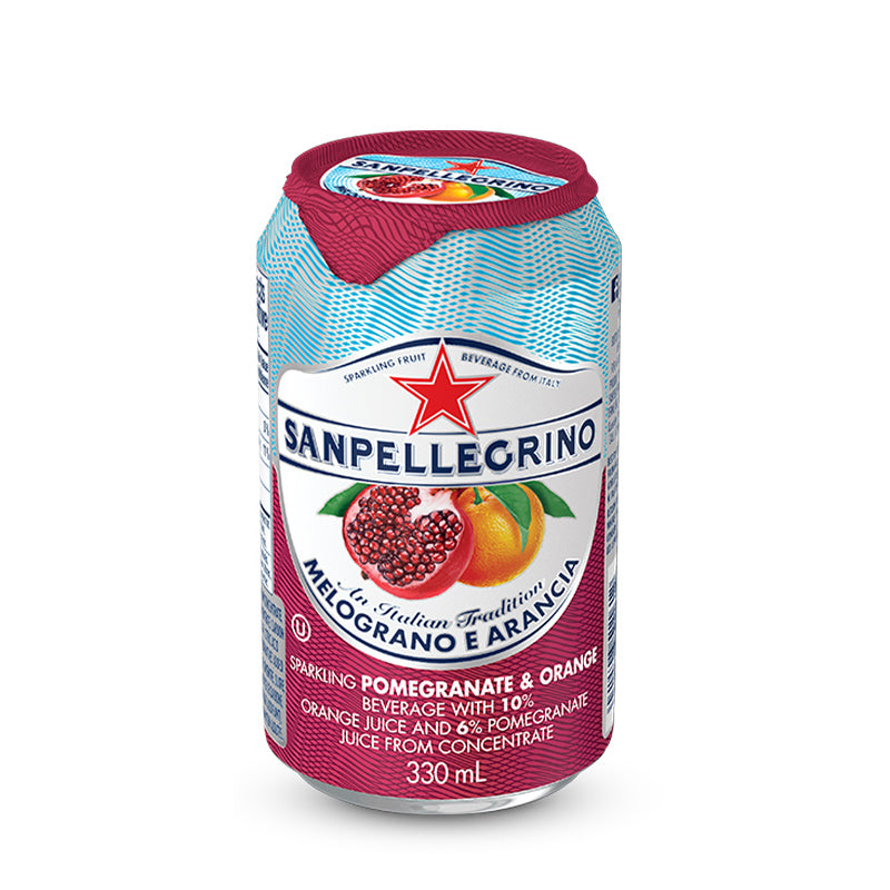 Can of San Pellegrino in Pomegranate and Orange flavour.